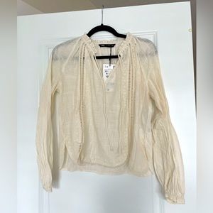 NWT Zara Linen long sleeve embroidered top